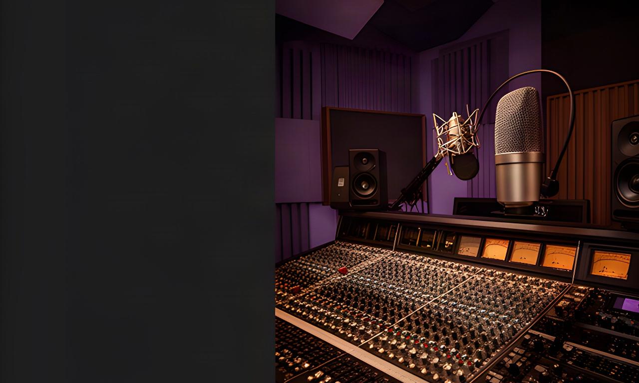 Mengpaneel en studiomicrofoon in een akoestisch behandelde geluidsstudio in Kamperveen